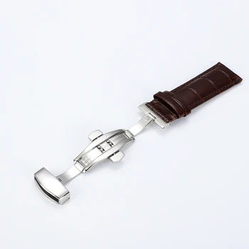 Nahast kella rihm Universaalne Liblikas pannal Terasest Lukk Watchbands Linght Brown 12 mm-24mm