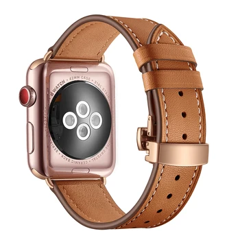 Nahk Bänd Apple Watch Seeria 5 4 44mm 40mm Rose gold Butterflyclasp Rihm Watchband iWatch 3/2/ 42mm 38mm Kõrge kvaliteediga
