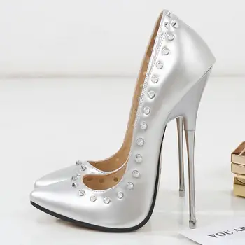 Naiste kõrged kontsad 16cm neet lakknahast lady pumbad kingad stiletto heel näita mudel naiste kingad, suurus 46 pidu seksikas naine kingad