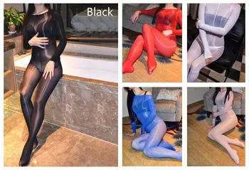 Naiste Sexy Retuusid Slash Kaela Läikiv Läikiv Õli Parempidises Kujundamisel Bodysuit Tants Reie Tõusud Üks Rida Särav Sukkpüksid 5 Värvid