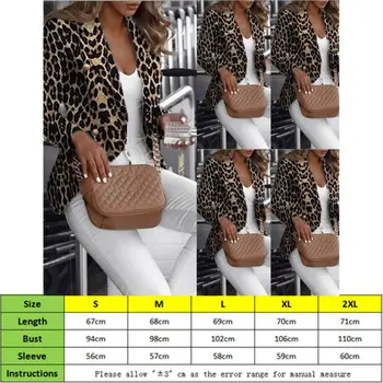Naiste Slim Leopard Bleiserid Trendikas OL Pintsak Jakk Top Outwear Pikad Varrukad Karjääri Ametliku Lühike Mantel Äri Office Tops