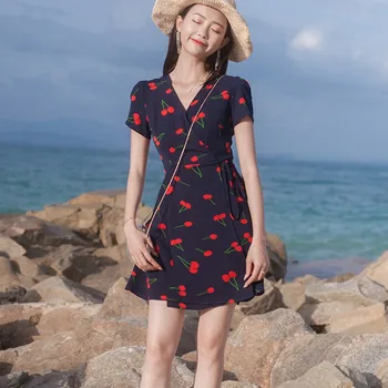 Naiste Suvine Kleit Retro Boho V Kaela Õie Printida Õie Mini Seksikas Valge Kleit, Lühikesed Varrukad Seksikas Korea Vestidos