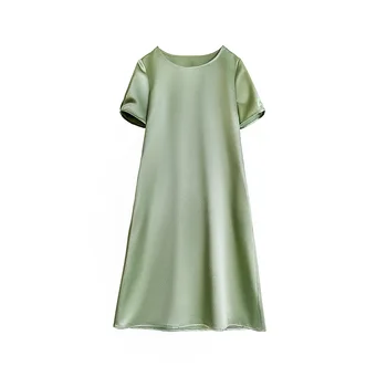 Naiste Suvine Raion, Krae Ümber Läikiv Vintage Kleit Põlve Pikkus Tiivad Lühikesed Varrukad-Suurpärase