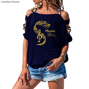 Naiste T-Särk Suvel Muusika On Meditsiin Meeles Prindi Tshirt Vabaaja Puuvillane T-särk Femme Tshirs Õõnes Välja Õlg