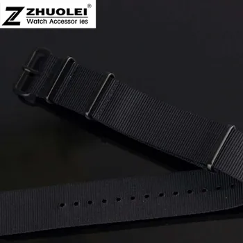 NATOBlack Nailon Kangast Watchbands Roostevabast Terasest PVD black rõngad Claps Vastupidav 18mm 19mm 20mm 21mm 23mm 22mm 24mm