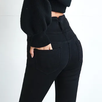 New Kõrge Vöökoht Velvet Paksud Teksad Naiste Talve Skinny Stretch Soe Teksad, Püksid Ema Must Denim Püksid Koos Fliisist Püksid P125