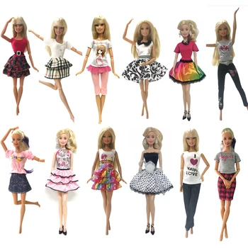 NK 6 Tk Nuku Riideid Käsitöö Moe Lühike Kleit Cartoon Armas Muster Komplekt Barbie Nukk Aksessuaarid Baby Girl DIY Mänguasjad JJ