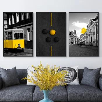 Nordic-Kollane Auto, Bussi Must-Valged Plakatid ja Pildid Maastiku Seina Art Londoni Paari Seina Pildid elutuba Teenetemärgi