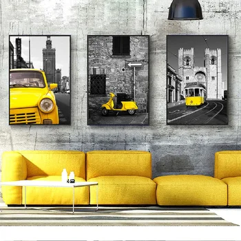 Nordic-Kollane Auto, Bussi Must-Valged Plakatid ja Pildid Maastiku Seina Art Londoni Paari Seina Pildid elutuba Teenetemärgi