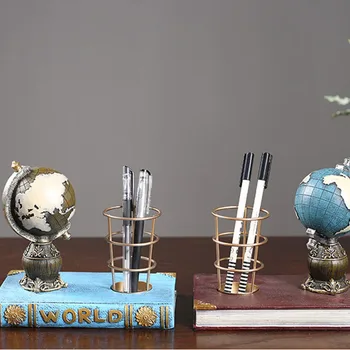 Nostalgiline Vintage Maailma Mudel Töölaua Kaunistus Kujukeste Pen Case Pliiatsi Omanik Miniatuurne Mudel Vaik Kaunistused Kontori Kaunistamiseks