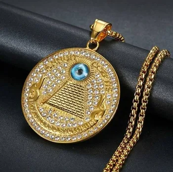 Novus Ordo Secloru Masonic Ring, Ripatsid, Kaelakeed, Illuminaadid Kuld Roostevabast Terasest Mehed, Hip-Hop Räppar Ehted