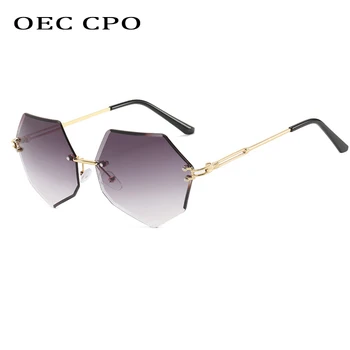OEC CPO Rimless Päikeseprillid Naiste Mood Ebaregulaarne Objektiivi Vintage Päikeseprillid Naistele Brändi alloy Prillid Oculos De Sol Feminino