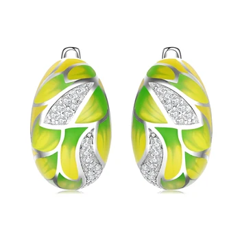 OGULEE 2020 Naiste Luksuslik kuldne-Roheline Käsitöö Emailiga 925 Silver CZ Kõrvarõngas Elegantne Pulmapidu Kõrvarõngad Naiste Ehted