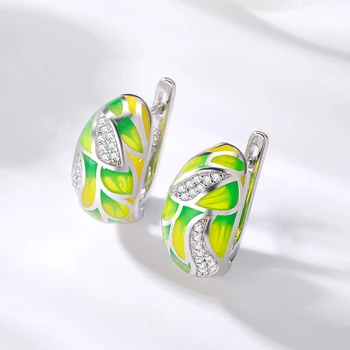 OGULEE 2020 Naiste Luksuslik kuldne-Roheline Käsitöö Emailiga 925 Silver CZ Kõrvarõngas Elegantne Pulmapidu Kõrvarõngad Naiste Ehted