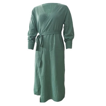 OLOMM 2021 Kevadel Uus Stiil Elegantne Seksikas V-kaelus (Solid Color Pikk Naiste Koo Kampsun Kleit Kodus Kampsun Wrap Kleit