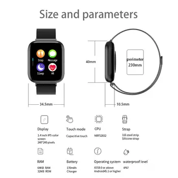P4 Smart Watch 1,4-tolline IPS Full Screen Touch pulsikella IP67, Veekindel Meeste ja Naiste Fitness Tracker Smartwatch