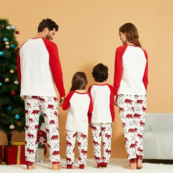 Pere Sobitamine Varustus Pidžaama Komplekt Jõulud Mood Cartoon Prindi Täiskasvanud lapsed Pidžaama komplekt Puuvill Nightwear Sleepwear Punane Pyjama