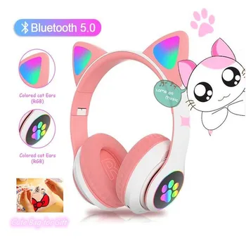 PGDM Hõõguv Valgus Armas Kass Bluetooth Kõrvaklappide Parimad Jõulud Kingitus Wireless LED Headset Stereo Kõrvaklapid Muusika Lastele Tüdrukud