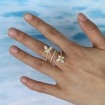 Pikk Naiste Täis sõrme sõrmus mikro sillutada cz Multi wrap liblikas võlu Kulda täis mood sõrme ehted