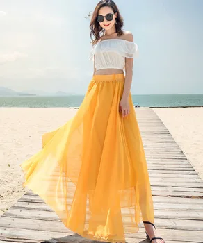 Pikk Seelik Plisseeritud Retro Maxi Sifonki täispikk Pluss Suurus Roosa Must Beach Tüdruk Seelikud tutu Õie korea stiilis Elegantne ouc360