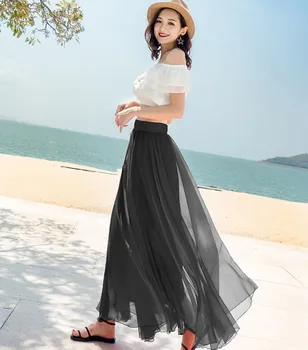 Pikk Seelik Plisseeritud Retro Maxi Sifonki täispikk Pluss Suurus Roosa Must Beach Tüdruk Seelikud tutu Õie korea stiilis Elegantne ouc360