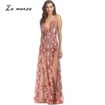 Plus Suurus Kleit 2019 Naiste Suvine Seksikas Pidu Õhtul Kleidid Sequines Elegantne Vintage Sidemega Maxi Must Kleit