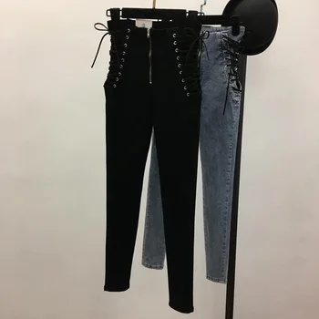 Pontallon pits ees lukuga teksad, Skinny must hall Teksad Naine, seksikas Kõrge Vöökoht naiste denim Püksid 5xl Pluss Suurus püksid