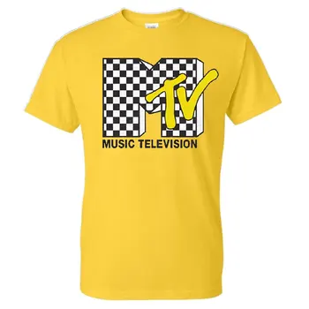Populaarne Meeste Särk MTV koos Malelaua Muster Prindi Mens 1980. Riided ma Tahan, et Mu MTV T-Särk