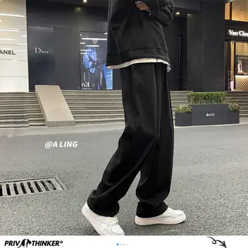 Privathinker Musta Värviga Sirge Haaremi Püksid Korea Mees Lahti Pahkluu Pikkus Talvel Streetwear Naine Soojad Vabaaja Püksid