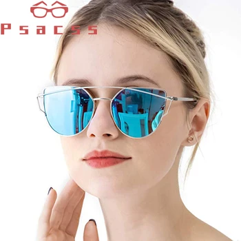 Psacss Cat Eye Päikeseprillid Naistele 2019 Brändi Disainer päikeseprillid Vintage Metal Peegeldav päikeseprillide läätsesid Naine Oculos De Sol Gafas UV