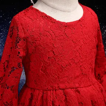 Punane Kevad-Suvi Tüdruk Pits Kleit 2018 Lapsed Kleidid Tüdrukute Printsess Partei Pulm Kolme Kvartali Varruka Baby Girl Dress JW1845