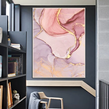 Põhjamaade kaasaegse abstraktse kuldne read värvikas read seina art sinine suits lõuend kunsti prindi plakat seina pilt elutuba