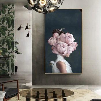 Põhjamaade Plakat, Lõuend Print Lilled Naine Seina Maali Kunst Pildid Elutuba Home Decor