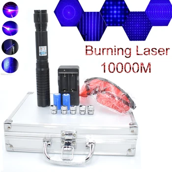 Põletamine Kõige Võimsam Laser pointer Tõrvik 450 nm 10000m Focusable Sinine Laser Osuti Taskulamp põlema vaste küünal süüdatud sigaret