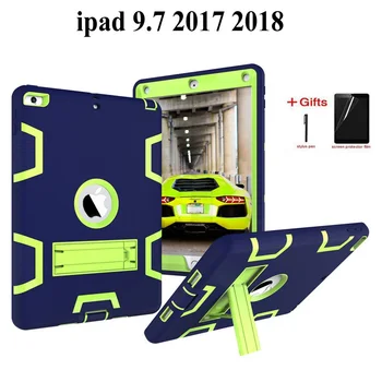 Põrutuskindel Raskeveokite Puhul iPad 9.7 2018 6. Põlvkonna Lapsed Ohutu Räni PC Back cover For ipad 9.7 2017 juhul+kingitused