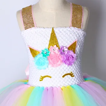 Rainbow Unicorn Tutu Kleit Tüdruk Lapsed Halloween Sünnipäev Laste Kleit Printsess Tülli Kleit Väike Hobune Cosplay Kostüüm