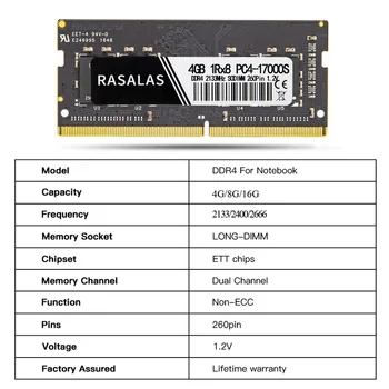 Rasalas Mälu Ram DDR4 4G 8G 16G Oперативная Nамять Sülearvuti 2Rx8 1Rx8 17000 19200 21300 SODIMM 260PIN 1.2 V Netobook Memoria RAM