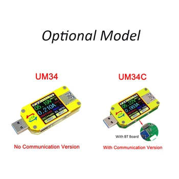 RD UM34/34C Voltmeeter Ampermetr USB-Tester 3.0 Type - C Pinge Praeguse Arvesti Aku Juhtme Takistus Takistuse Värvi LCD