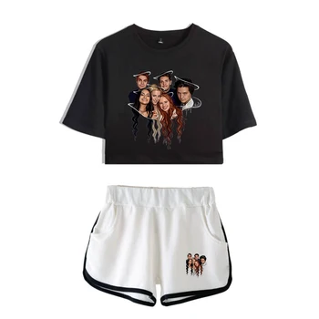Riverdale Pop Naiste Mood Kvaliteetne Kahe-osaline Komplekt Riverdale Lühikesed Varrukad Must Paljas Naba T-Särk + Valged lühikesed Püksid Komplekt