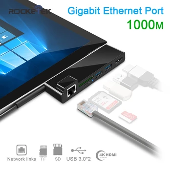 Rocketek usb 3.0 HUB kaardilugeja 4K HDMI 1000Mbps Gigabit Ethernet adapter SD/micro SD TF Microsoft Surface Pro 3/4/5/6