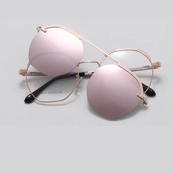 Roosa peegel Polariseeritud Päikeseprillid Naiste New kõrge kvaliteediga sulamist magnet klipp päikeseprillide moe Läbipaistvad Klaasid 2020 oculo