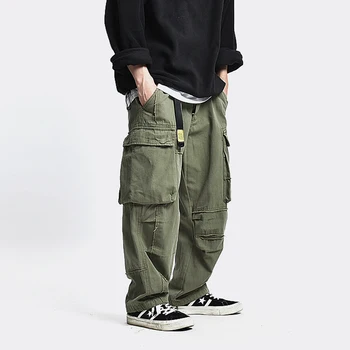 Safari Stiilis Multi Pocket Cargo Püksid Meeste Lahtised Töö Püksid Mens Streetwear Vabaaja Püksid