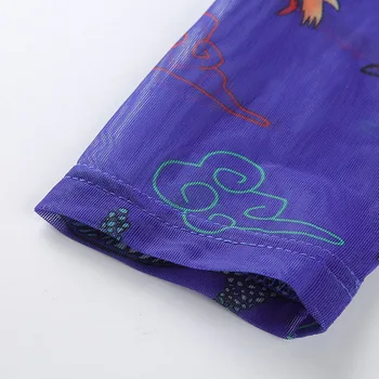 Seksikas Läbipaistev Võrgusilma Pikk Varrukas Saagi Topid Naistele Dragon Prindi Vintage Graafiline Tees T-Särk Näha Läbi Kõrge Kaelusega Sügisel Tshirt