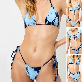 Seksikas tüdruk bikinis set bikiinid 2020 supelrõivad naiste ujumistrikoo vintage tie dye traat tasuta madal vöökoht thong müük sinine tank top bandeau