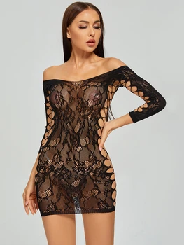 Sexy Lingerie Babydoll Kleit Perforate Läbipaistev Võrk Aluspesu Teddies Sleepwear Retuusid Parim Nightgowns Mänguasi Mustad Sukkpüksid