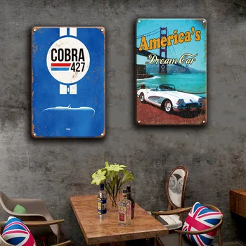 Shelby Cobra 427 Metallist Plaat Garaaž Decor Tina Märk Vintage Corvette Mustang Kunsti Plakat Dekoratiivpannood Retro Kodu Kaunistamiseks