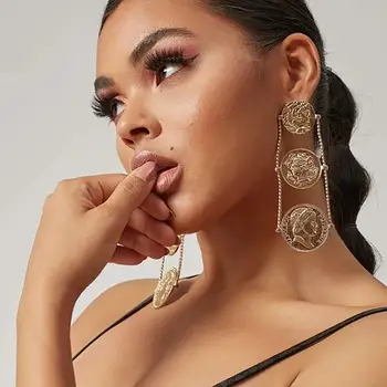 SHIXIN Hiphop Suur Portree Mündi Tilk Kõrvarõngad Naiste Kihiline Pikk Rippuvad Kõrvarõngad 2020 Suured Kõrvarõngad Avaldus Ehted Kingitus