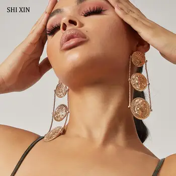 SHIXIN Hiphop Suur Portree Mündi Tilk Kõrvarõngad Naiste Kihiline Pikk Rippuvad Kõrvarõngad 2020 Suured Kõrvarõngad Avaldus Ehted Kingitus