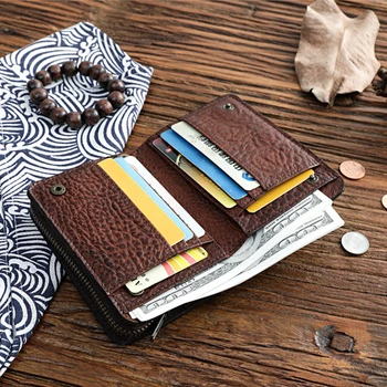 SIMLINE naturaalsest Nahast Rahakott Meestele Luksus Meeste Vintage Käsitöö Lühike Bifold Rahakotid ja-taskud Lukuga Mündi Tasku Kaardi Omaniku
