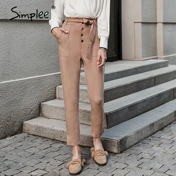 Simplee Office daamid khaki sügis-talvine naiste pant Elegantne pingeline pikk naine pliiats püksid Põhi-lace-up põhjuslik stiilis capris